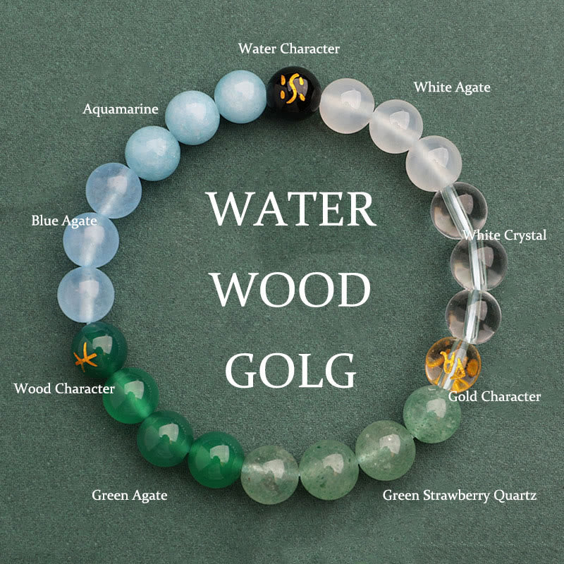 KarmaRipple's Five Elements Various Agate Gemstone Green Strawberry Quartz Sun Stone Wealth Bracelet p18
