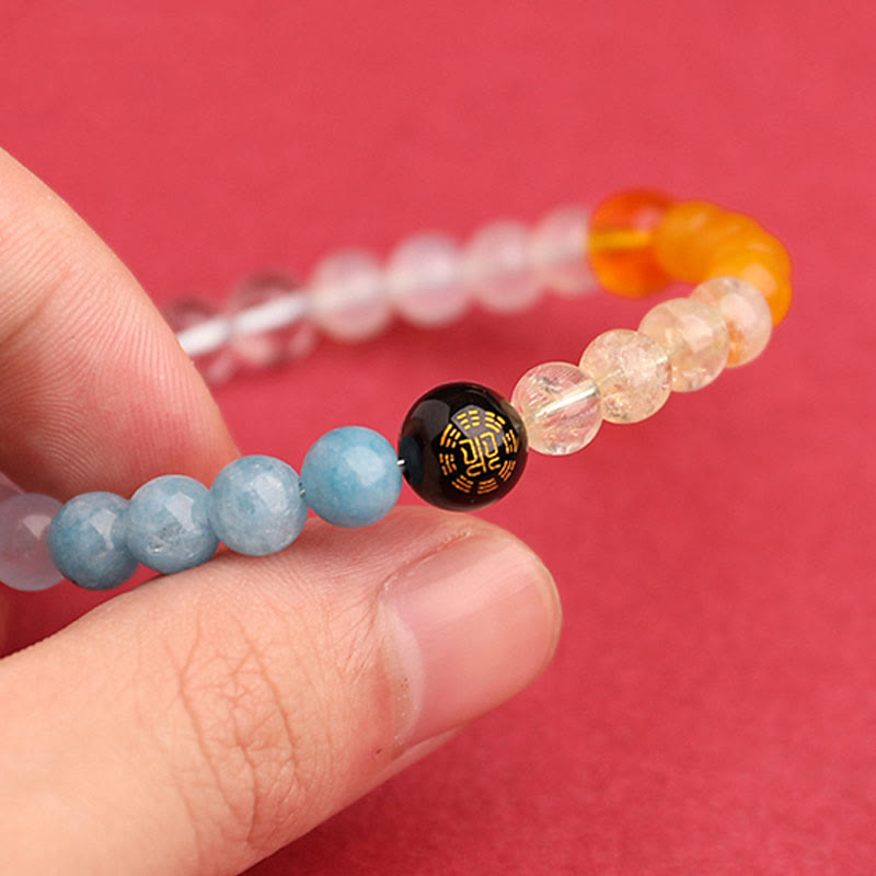 KarmaRipple's Five Elements Various Agate Gemstone Green Strawberry Quartz Sun Stone Wealth Bracelet p49