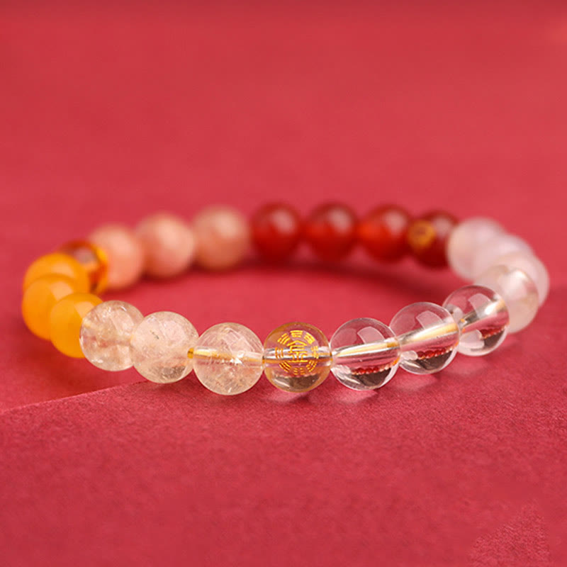 KarmaRipple's Five Elements Various Agate Gemstone Green Strawberry Quartz Sun Stone Wealth Bracelet p41
