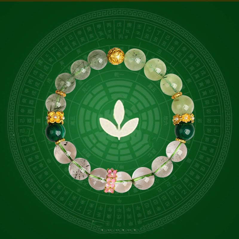 KarmaRipple's Five Elements Various Agate Gemstone Green Phantom Rutilated Quartz Green Grape Agate Malachite Fortune Bracelet p6