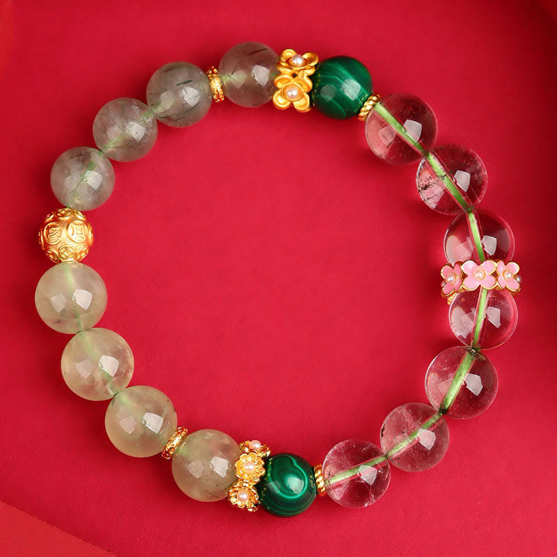 KarmaRipple's Five Elements Various Agate Gemstone Green Phantom Rutilated Quartz Green Grape Agate Malachite Fortune Bracelet p7