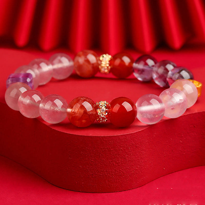 KarmaRipple's Five Elements Various Agate Gemstone Green Phantom Rutilated Quartz Green Grape Agate Malachite Fortune Bracelet p20