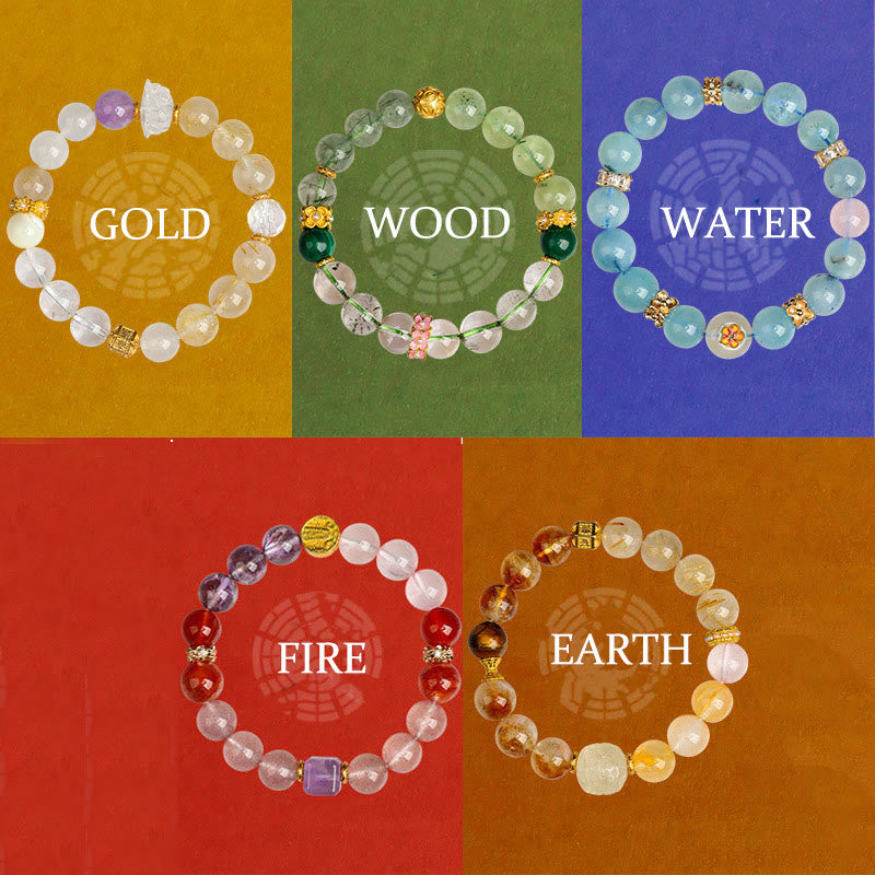 KarmaRipple's Five Elements Various Agate Gemstone Green Phantom Rutilated Quartz Green Grape Agate Malachite Fortune Bracelet p8
