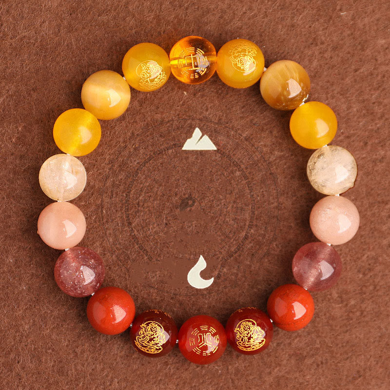KarmaRipple's Five Elements Various Agate Gemstone South Red Agate Strawberry Quartz Sun Stone Citrine Fortune Bracelet p16
