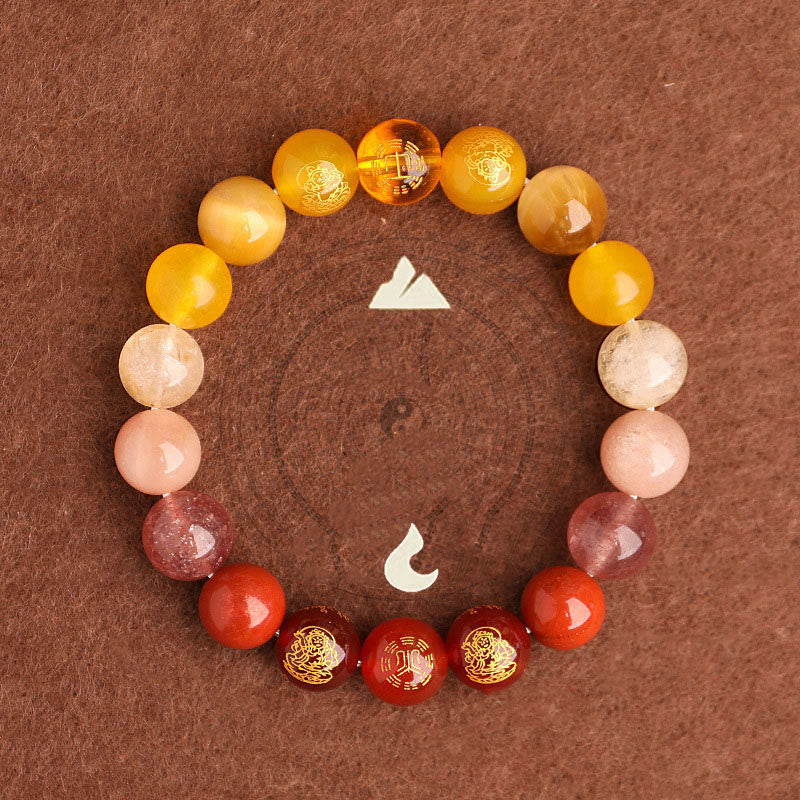 KarmaRipple's Five Elements Various Agate Gemstone South Red Agate Strawberry Quartz Sun Stone Citrine Fortune Bracelet p17