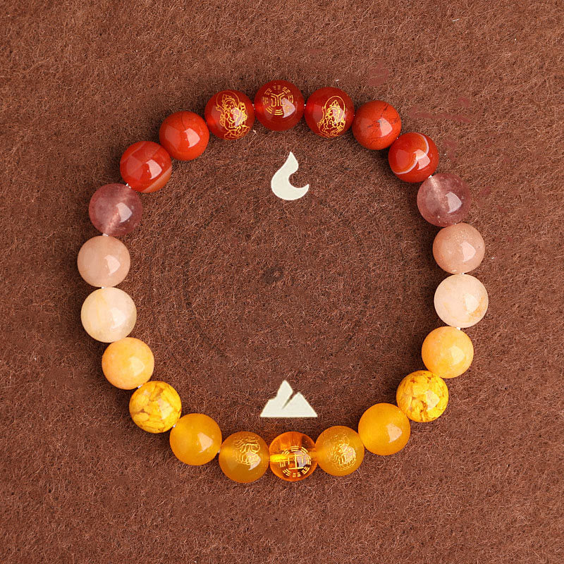 KarmaRipple's Five Elements Various Agate Gemstone South Red Agate Strawberry Quartz Sun Stone Citrine Fortune Bracelet p24