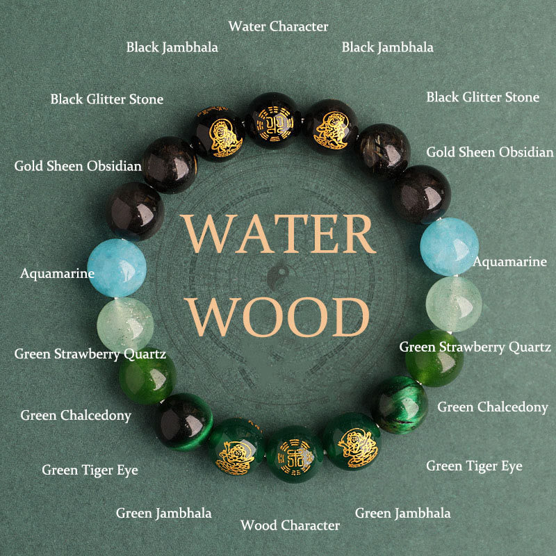 KarmaRipple's Five Elements Various Agate Gemstone South Red Agate Strawberry Quartz Sun Stone Citrine Fortune Bracelet p48