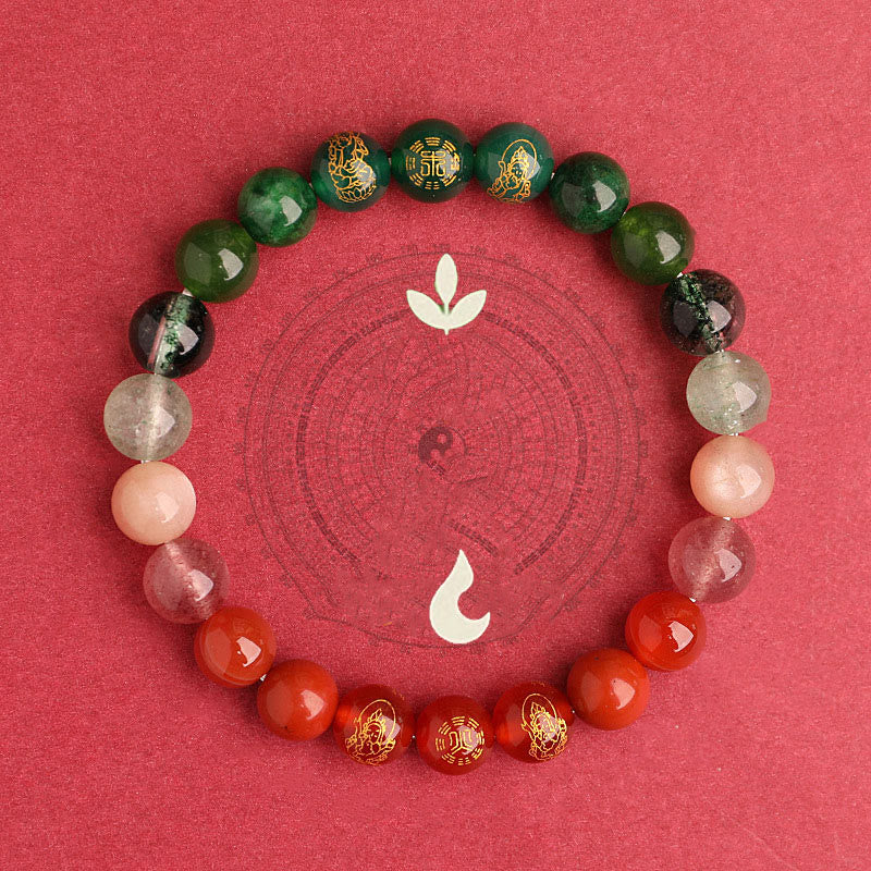KarmaRipple's Five Elements Various Agate Gemstone South Red Agate Strawberry Quartz Sun Stone Citrine Fortune Bracelet p31