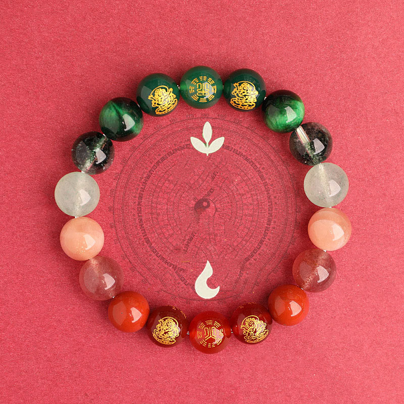 KarmaRipple's Five Elements Various Agate Gemstone South Red Agate Strawberry Quartz Sun Stone Citrine Fortune Bracelet p32
