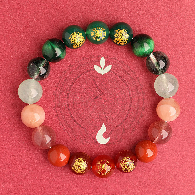 KarmaRipple's Five Elements Various Agate Gemstone South Red Agate Strawberry Quartz Sun Stone Citrine Fortune Bracelet p33