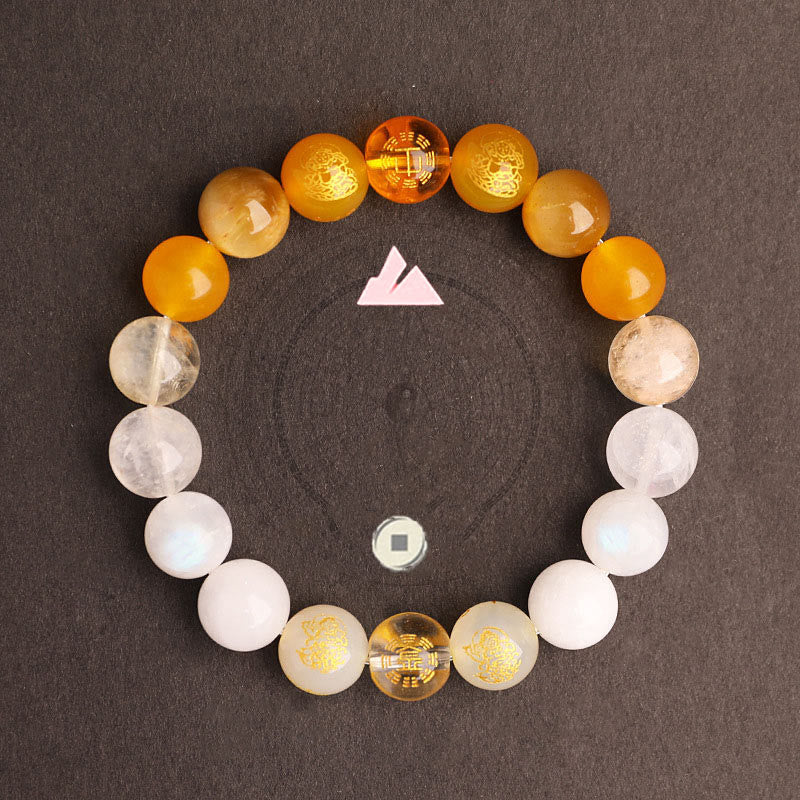 KarmaRipple's Five Elements Various Agate Gemstone South Red Agate Strawberry Quartz Sun Stone Citrine Fortune Bracelet p37