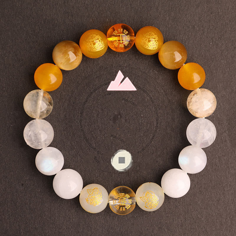 KarmaRipple's Five Elements Various Agate Gemstone South Red Agate Strawberry Quartz Sun Stone Citrine Fortune Bracelet p38