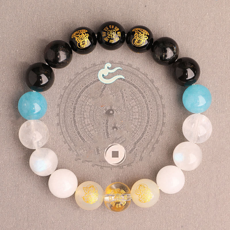 KarmaRipple's Five Elements Various Agate Gemstone South Red Agate Strawberry Quartz Sun Stone Citrine Fortune Bracelet p41