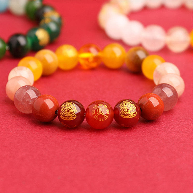 KarmaRipple's Five Elements Various Agate Gemstone South Red Agate Strawberry Quartz Sun Stone Citrine Fortune Bracelet p25