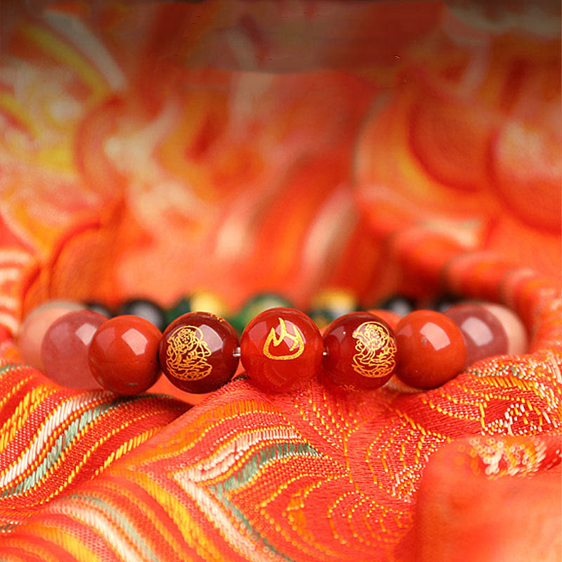 KarmaRipple's Five Elements Various Agate Gemstone South Red Agate Strawberry Quartz Sun Stone Citrine Fortune Bracelet p34