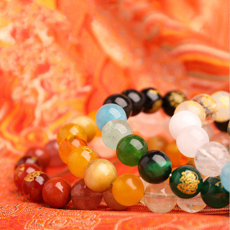 KarmaRipple's Five Elements Various Agate Gemstone South Red Agate Strawberry Quartz Sun Stone Citrine Fortune Bracelet p30