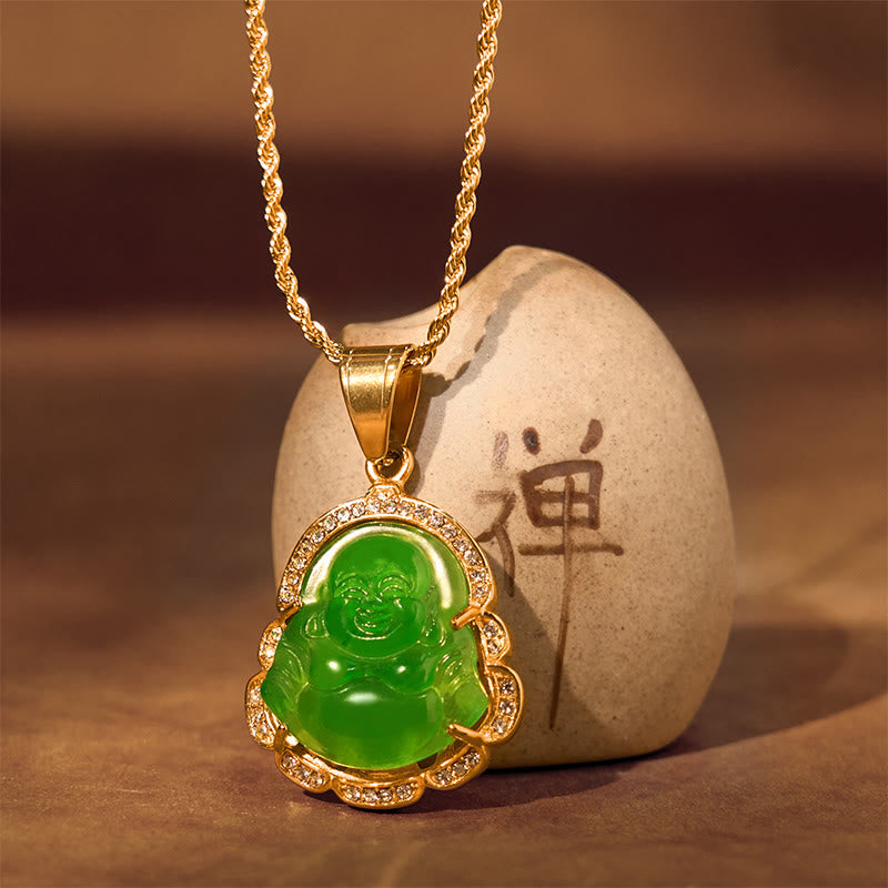 KarmaRipple's 18K Gold Filled Laughing Buddha Jade Fortune Pendant Chain Necklace p11