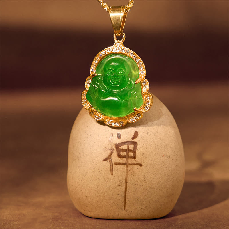KarmaRipple's 18K Gold Filled Laughing Buddha Jade Fortune Pendant Chain Necklace p12