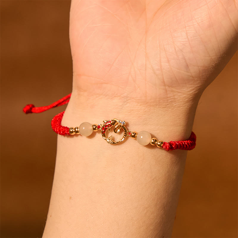 KarmaRipple's 925 Sterling Silver Hetian Jade Cinnabar Koi Fish Year Of Snake Red String Protection Woven Bracelet p12
