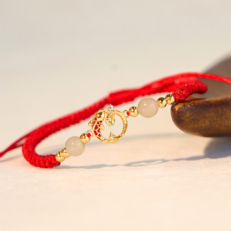 KarmaRipple's 925 Sterling Silver Hetian Jade Cinnabar Koi Fish Year Of Snake Red String Protection Woven Bracelet p10