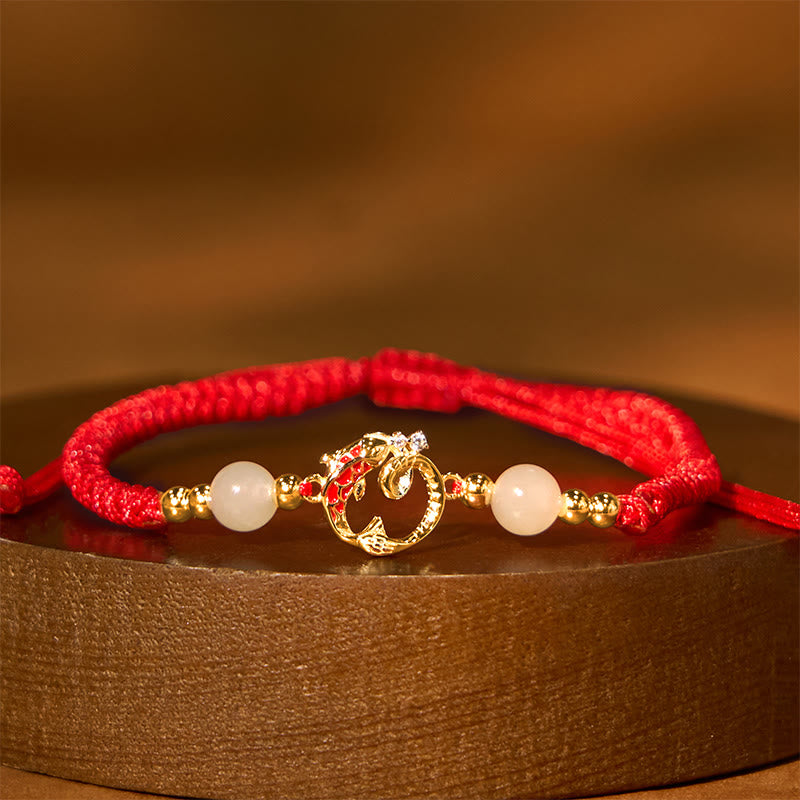 KarmaRipple's 925 Sterling Silver Hetian Jade Cinnabar Koi Fish Year Of Snake Red String Protection Woven Bracelet p17