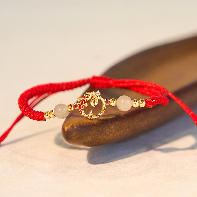 KarmaRipple's 925 Sterling Silver Hetian Jade Cinnabar Koi Fish Year Of Snake Red String Protection Woven Bracelet p9