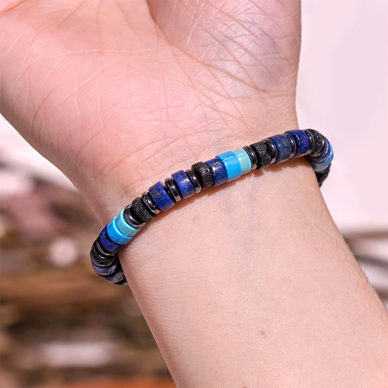 KarmaRipple's Hematite Turquoise Lazurite Lava Rock Black Glitter Stone Support Bracelet p4