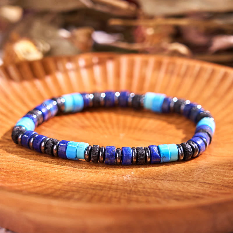 KarmaRipple's Hematite Turquoise Lazurite Lava Rock Black Glitter Stone Support Bracelet p22