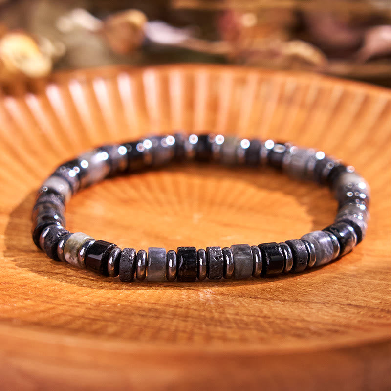 KarmaRipple's Hematite Turquoise Lazurite Lava Rock Black Glitter Stone Support Bracelet p2