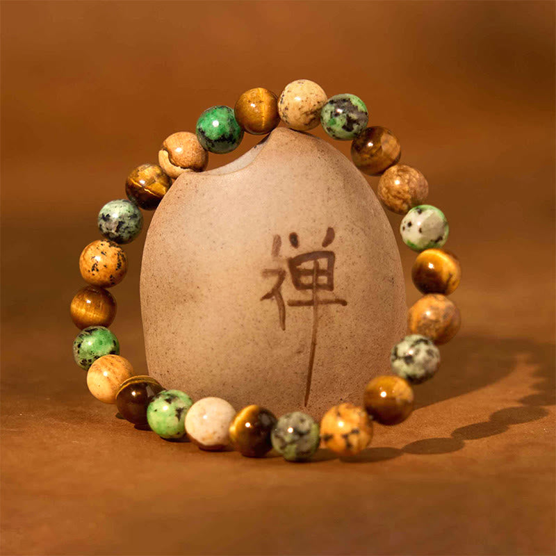 KarmaRipple's Authentic Picture Jasper Turquoise Tiger Eye Mix And Match Beadwork Protection Bracelet p2