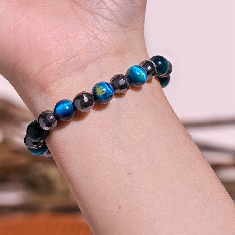 KarmaRipple's 2Pcs Hematite Tiger Eye Blue Tiger Eye Powerful Bracelet Set p7