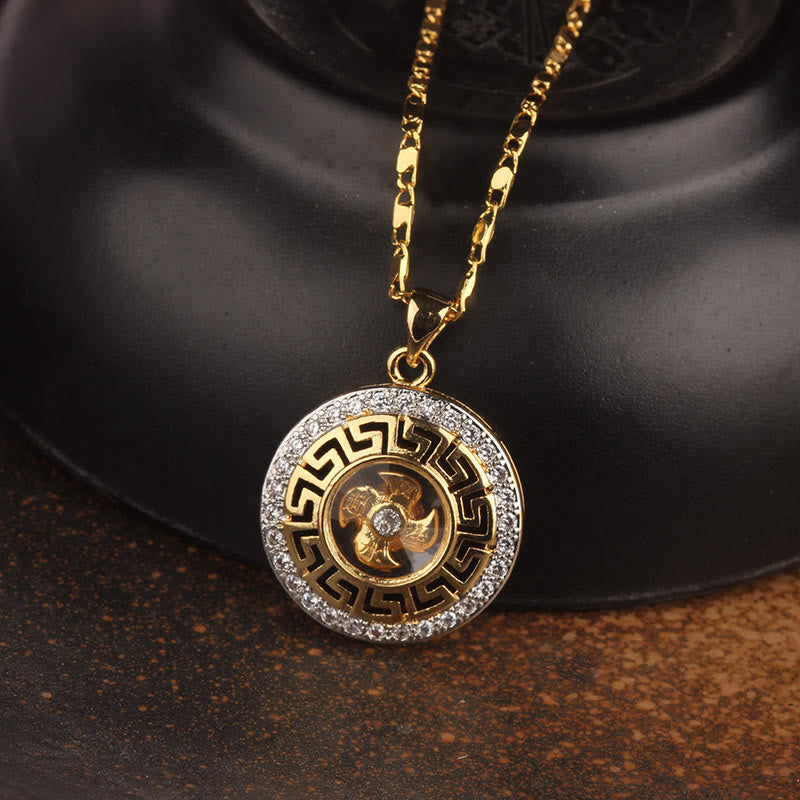 KarmaRipple's Gold plated Bronze Brass Rotatable Windmill Feng Sheng Shui Qi Fu Fortune Pendant Necklace p1