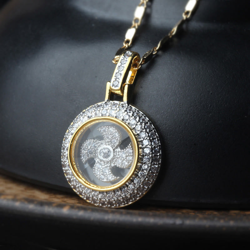KarmaRipple's Gold plated Bronze Brass Rotatable Windmill Fu Balance Pendant Necklace p9