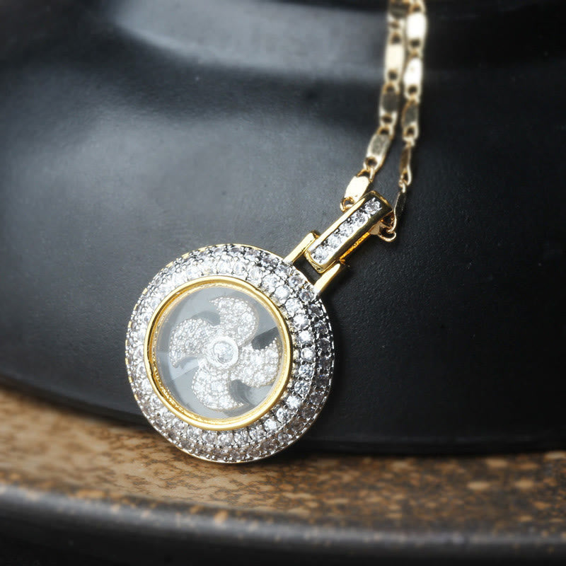 KarmaRipple's Gold plated Bronze Brass Rotatable Windmill Fu Balance Pendant Necklace p10