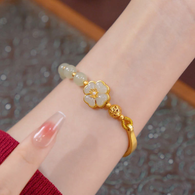 KarmaRipple's Hetian Jade 925 Sterling Silver Flower Fortune Cuff Half Bracelet Bangle p2