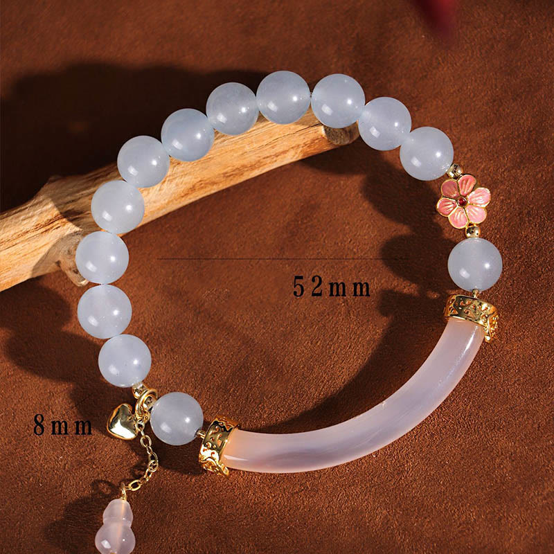 KarmaRipple's Pink Gemstone Blue Chalcedony Pearl Cuff Half Bracelet Bangle p9