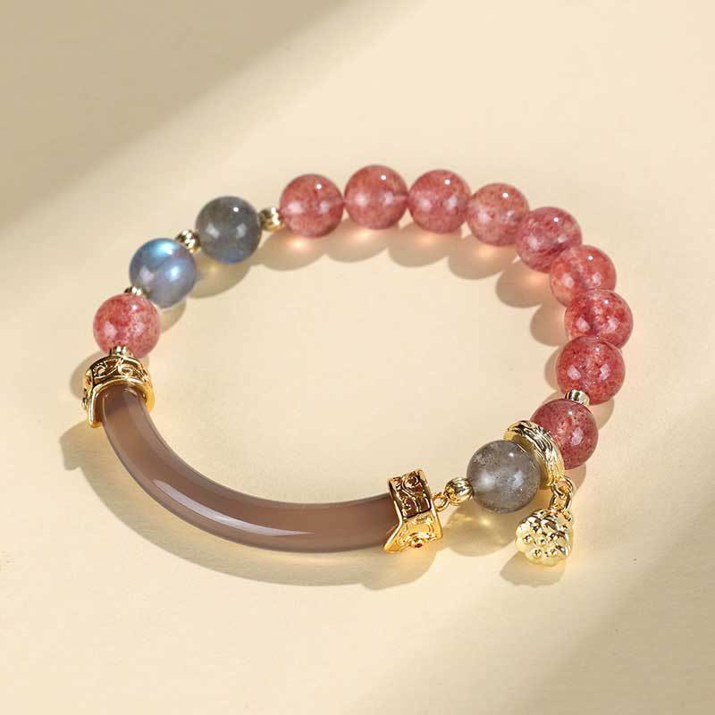 KarmaRipple's Strawberry Quartz Labradorite Fluorite Pearl Cuff Half Bracelet Bangle p3