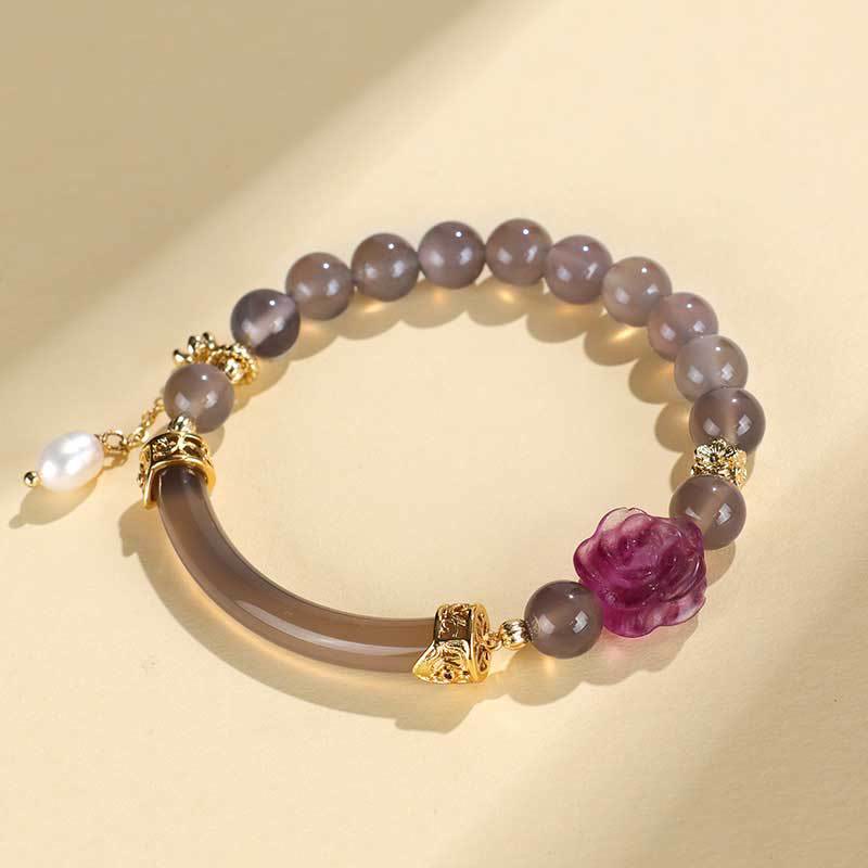 KarmaRipple's Strawberry Quartz Labradorite Fluorite Pearl Cuff Half Bracelet Bangle p9