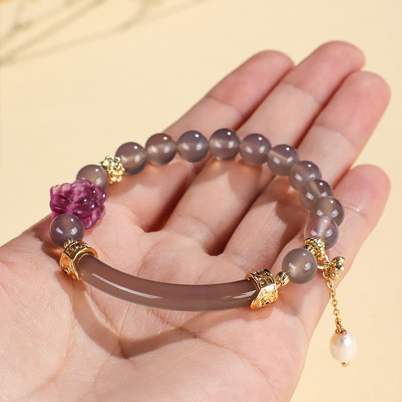 KarmaRipple's Strawberry Quartz Labradorite Fluorite Pearl Cuff Half Bracelet Bangle p10