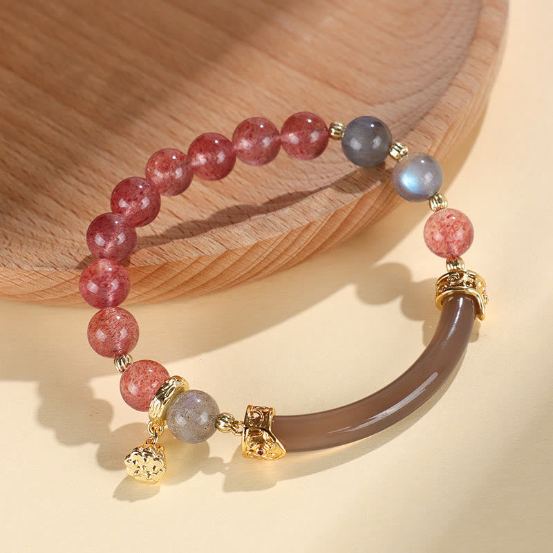 KarmaRipple's Strawberry Quartz Labradorite Fluorite Pearl Cuff Half Bracelet Bangle p1