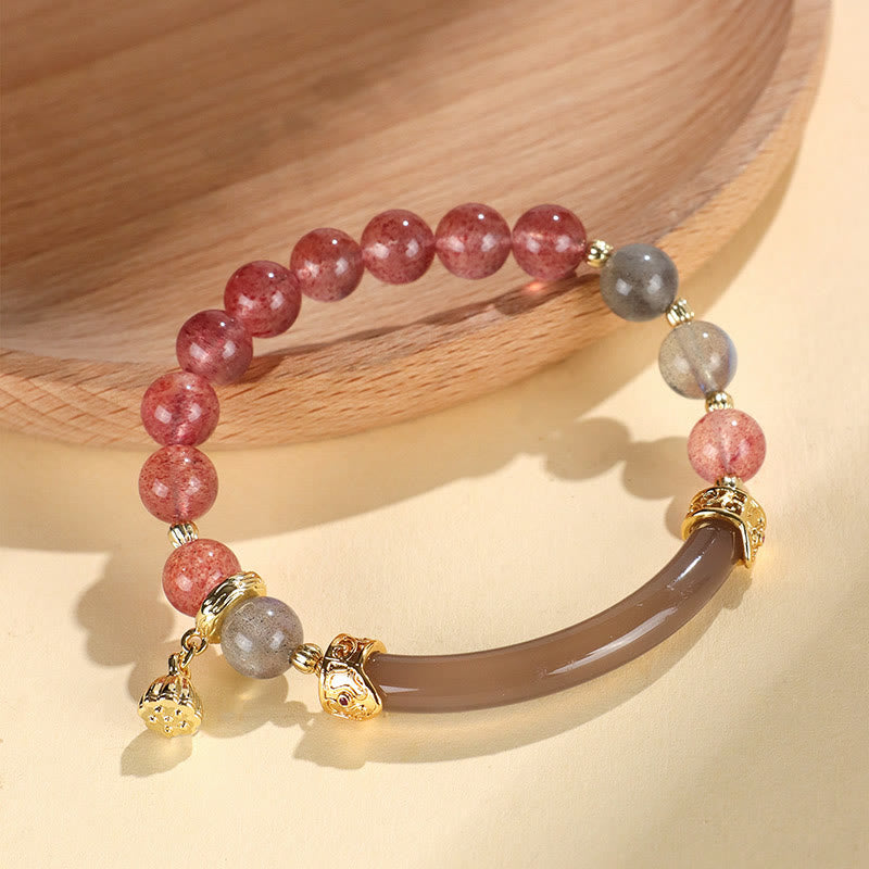 KarmaRipple's Strawberry Quartz Labradorite Fluorite Pearl Cuff Half Bracelet Bangle p4