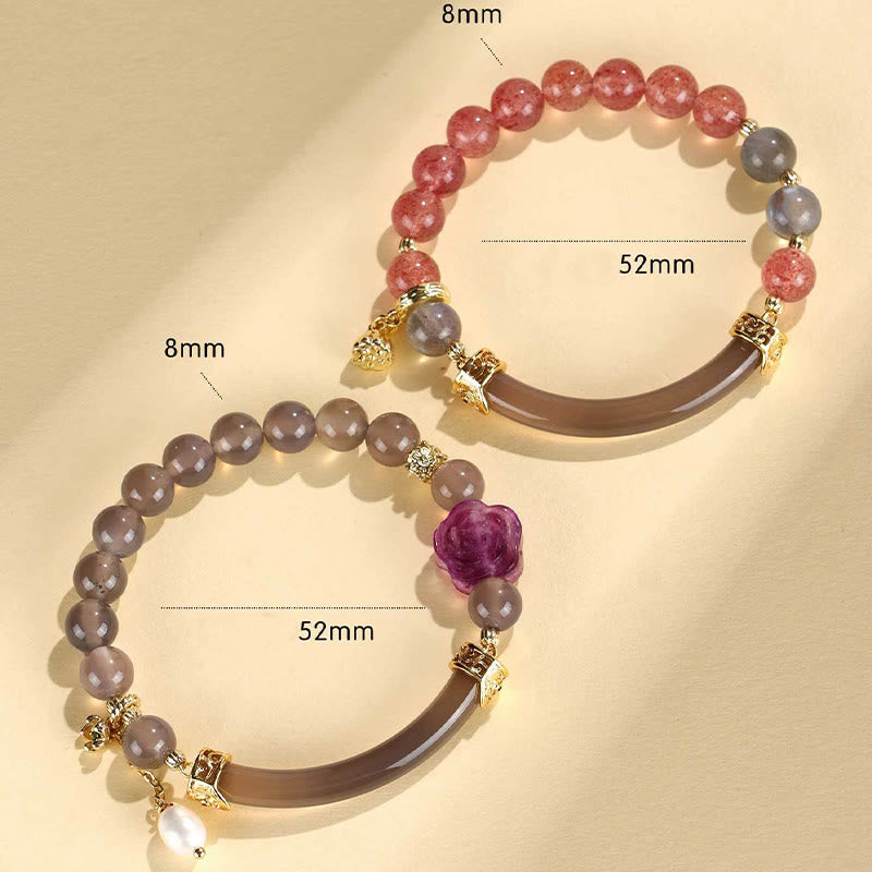 KarmaRipple's Strawberry Quartz Labradorite Fluorite Pearl Cuff Half Bracelet Bangle p6