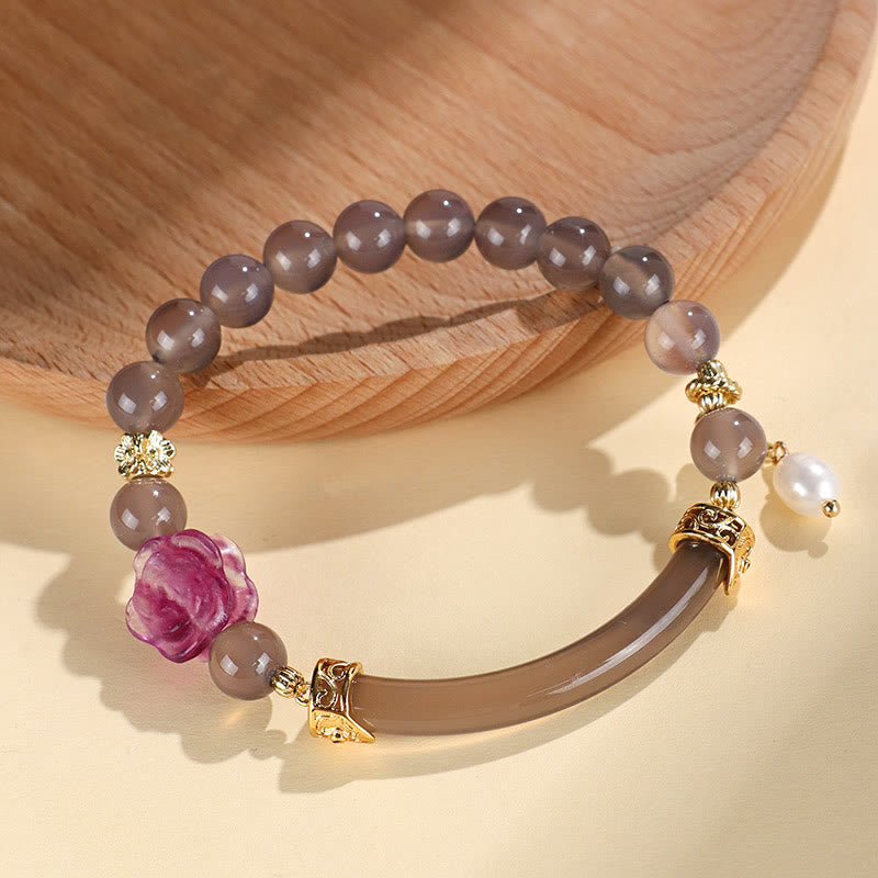KarmaRipple's Strawberry Quartz Labradorite Fluorite Pearl Cuff Half Bracelet Bangle p16