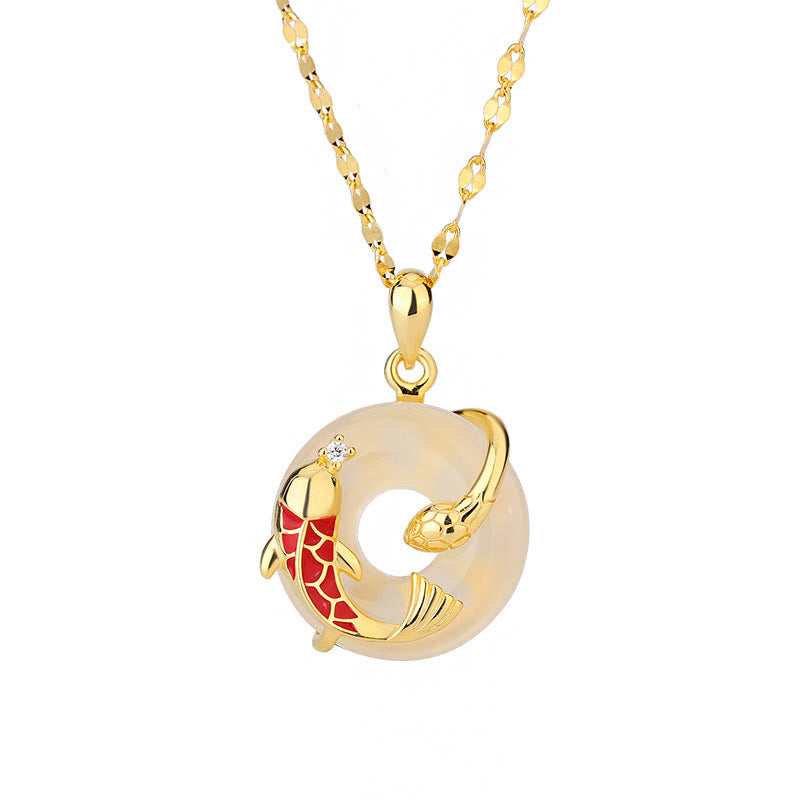 KarmaRipple's Chalcedony Peace Buckle 999 Sterling Silver Koi Fish Year Of The Snake Positive Pendant Necklace p4