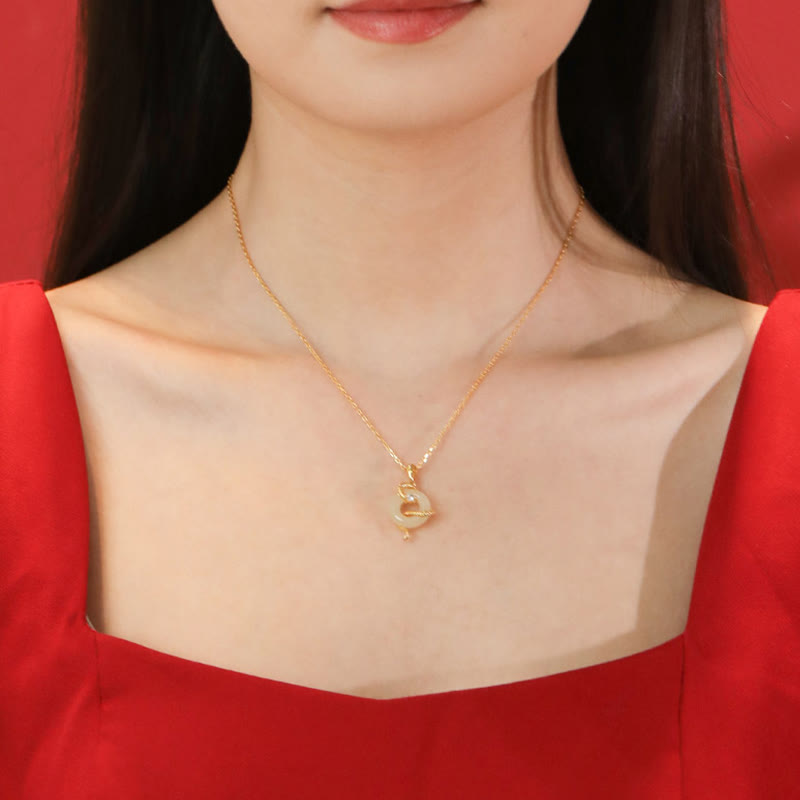 KarmaRipple's Authentic Hetian Jade 925 Sterling Silver Year Of The Snake Peace Buckle Fortune Pendant Necklace p4