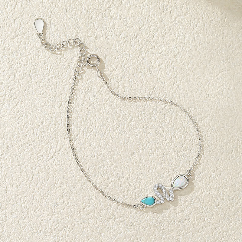KarmaRipple's 925 Sterling Silver Turquoise Opal Year Of The Snake Protection Bracelet p2