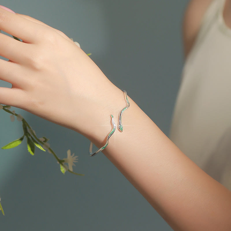 KarmaRipple's 925 Sterling Silver Green Snake Enamel Craft Year Of The Snake Calm Cuff Bracelet Bangle p8