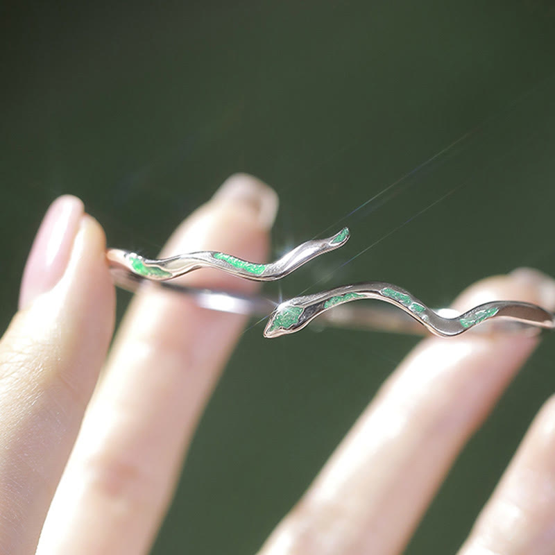 KarmaRipple's 925 Sterling Silver Green Snake Enamel Craft Year Of The Snake Calm Cuff Bracelet Bangle p4
