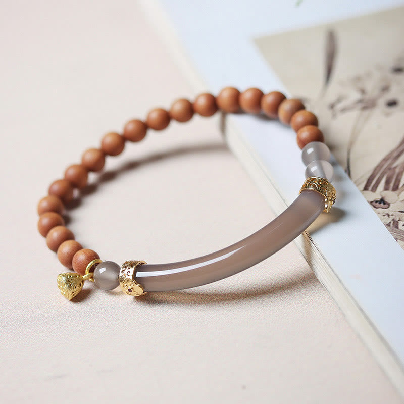 KarmaRipple's Sandalwood Gray Agate Chalcedony Cuff Half Bracelet Bangle p1