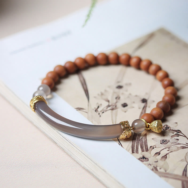 KarmaRipple's Sandalwood Gray Agate Chalcedony Cuff Half Bracelet Bangle p6
